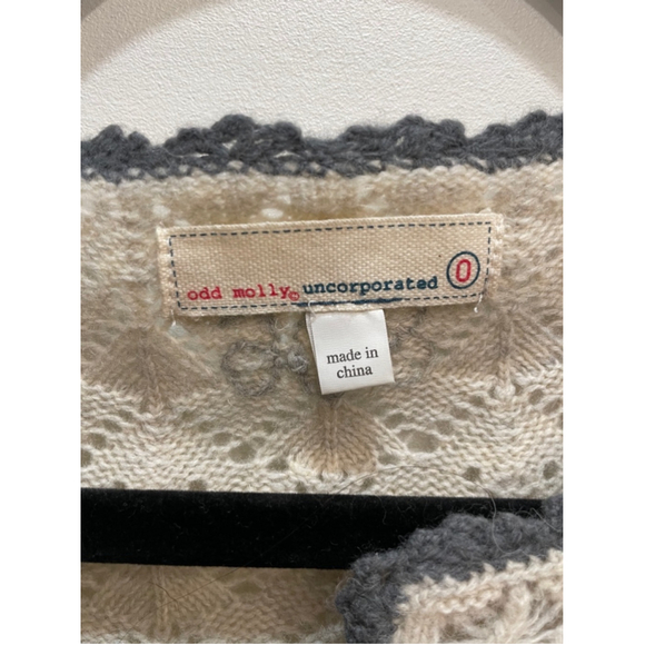 Odd Molly Y2K Wool Open Knit Crochet Cardigan Womens XS Coquette Fairy Ruffle - Picture 2 of 12